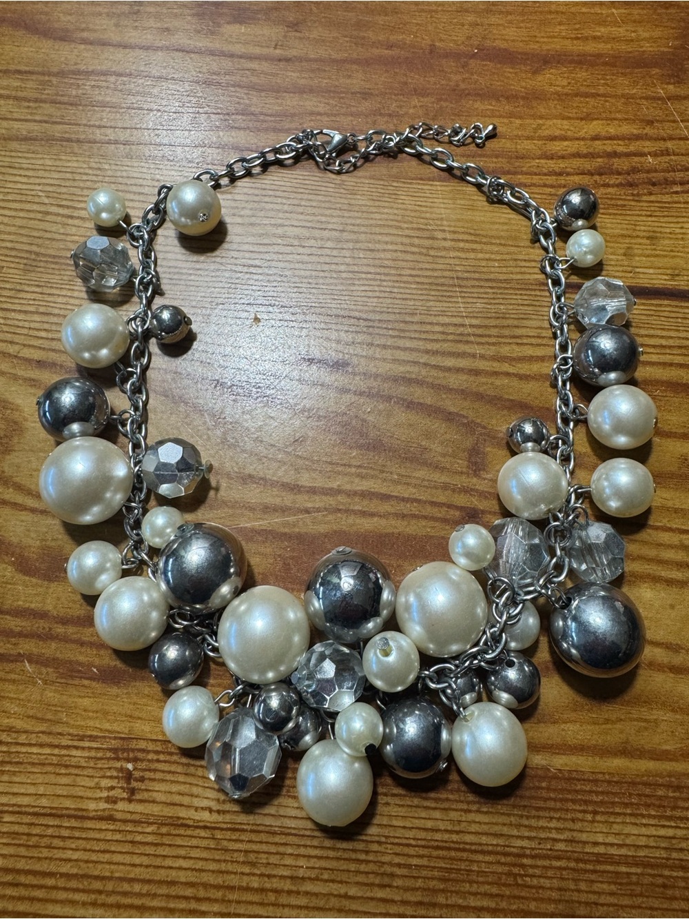 Pearl and Silver-Tone Cluster Statement Necklace